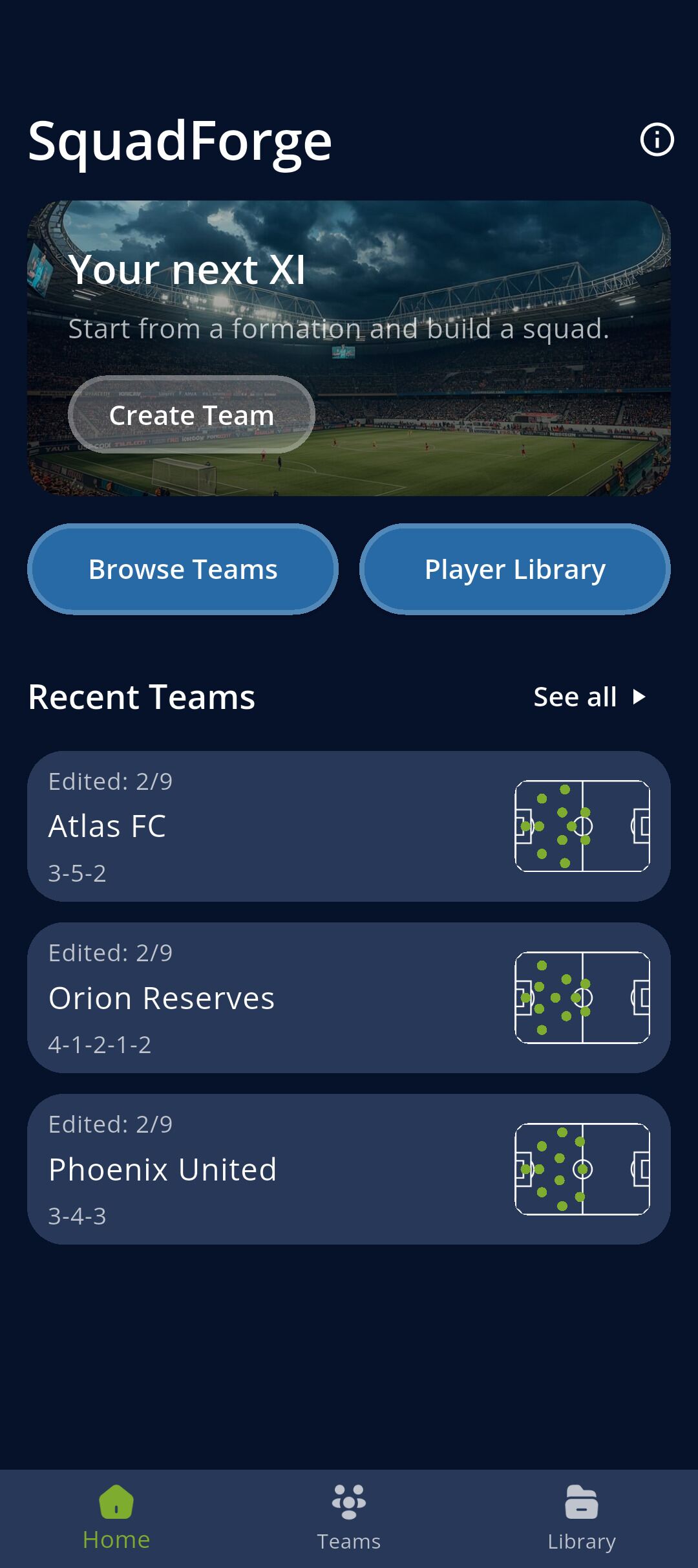 1x Football Lineup home screen